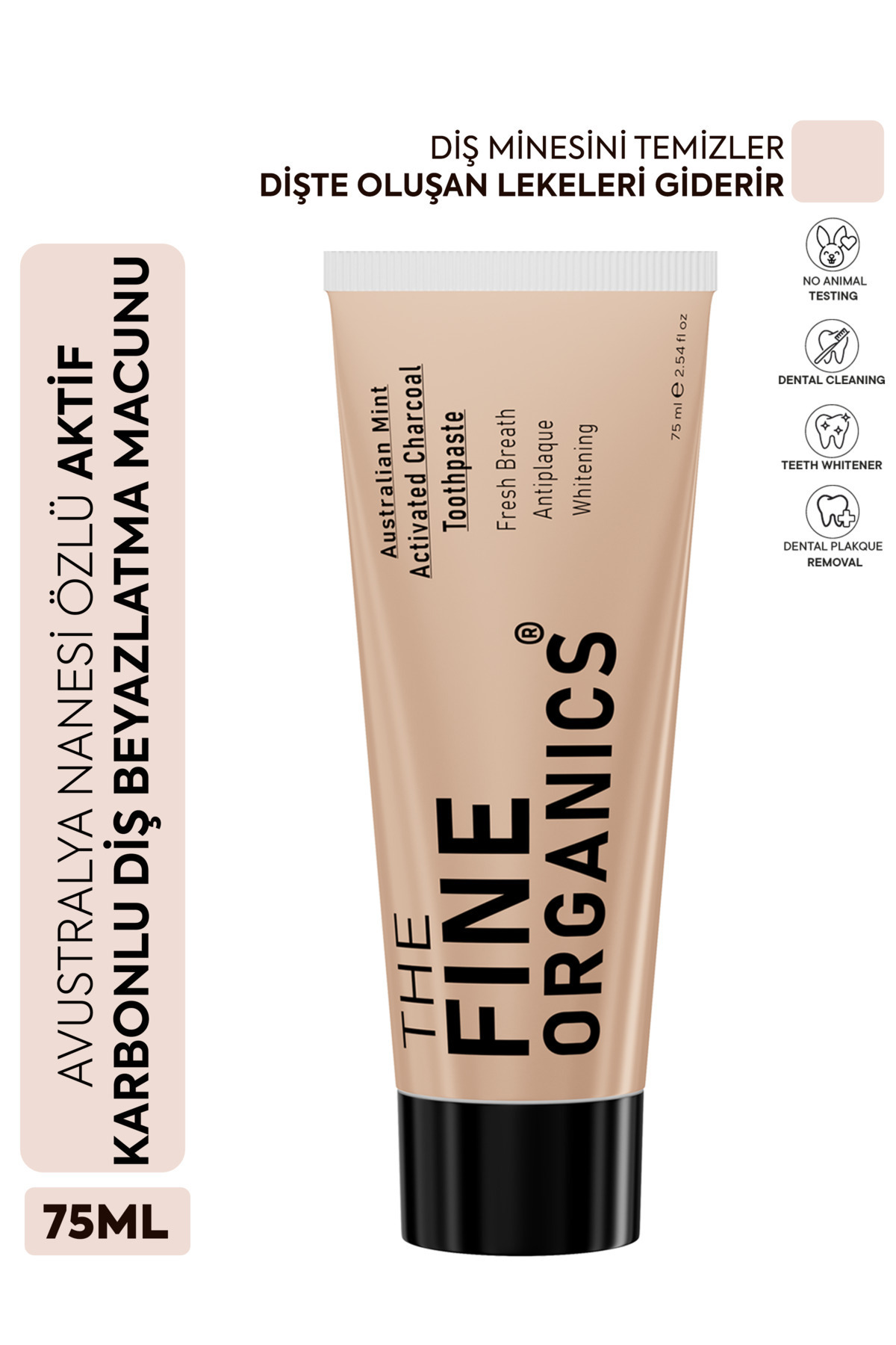 THE FINE ORGANICS Avustralya Nanesi Özlü Beyazlatıcı Aktif Karbon Diş Macunu, 75ml