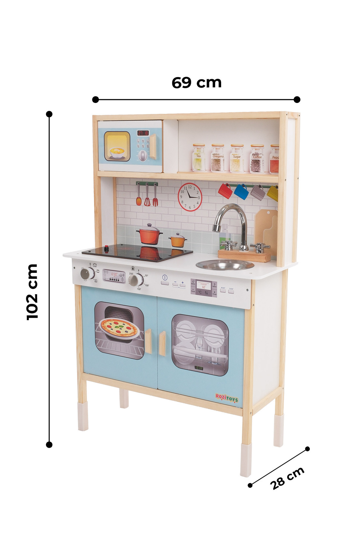 ROZİTOYS Ahşap Oyuncak Mutfak Montessori Led Ocaklı Mutfak, Çocuk Mutfağı, Hediye Halı DBG102 fotoğrafı 3 (önizleme)
