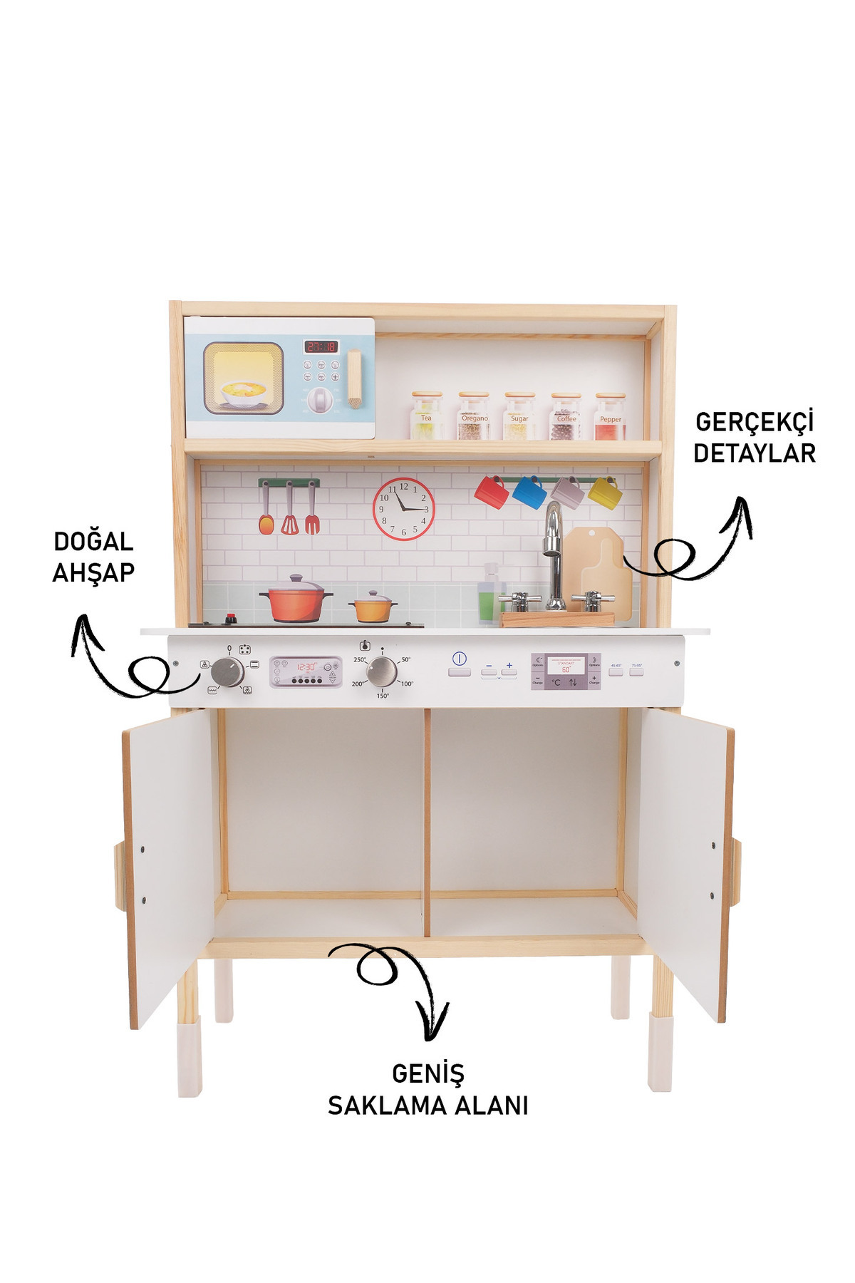 ROZİTOYS Ahşap Oyuncak Mutfak Montessori Led Ocaklı Mutfak, Çocuk Mutfağı, Hediye Halı DBG102 fotoğrafı 4 (önizleme)
