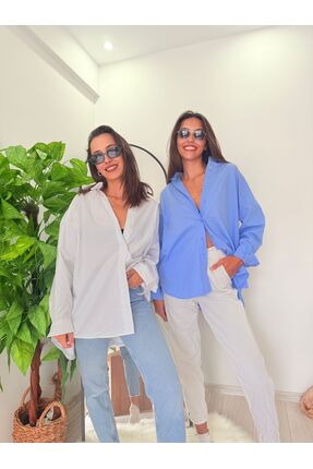 yoe butik Mavi Poplin Gömlek