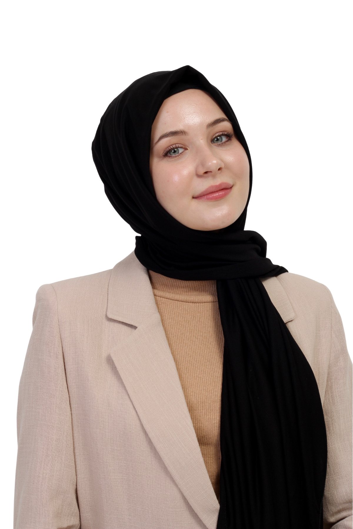 TRModam Organik Penye Tesettür Şal, Kaymaz, Terletmez, Tok Duruşlu - Siyah görsel 7