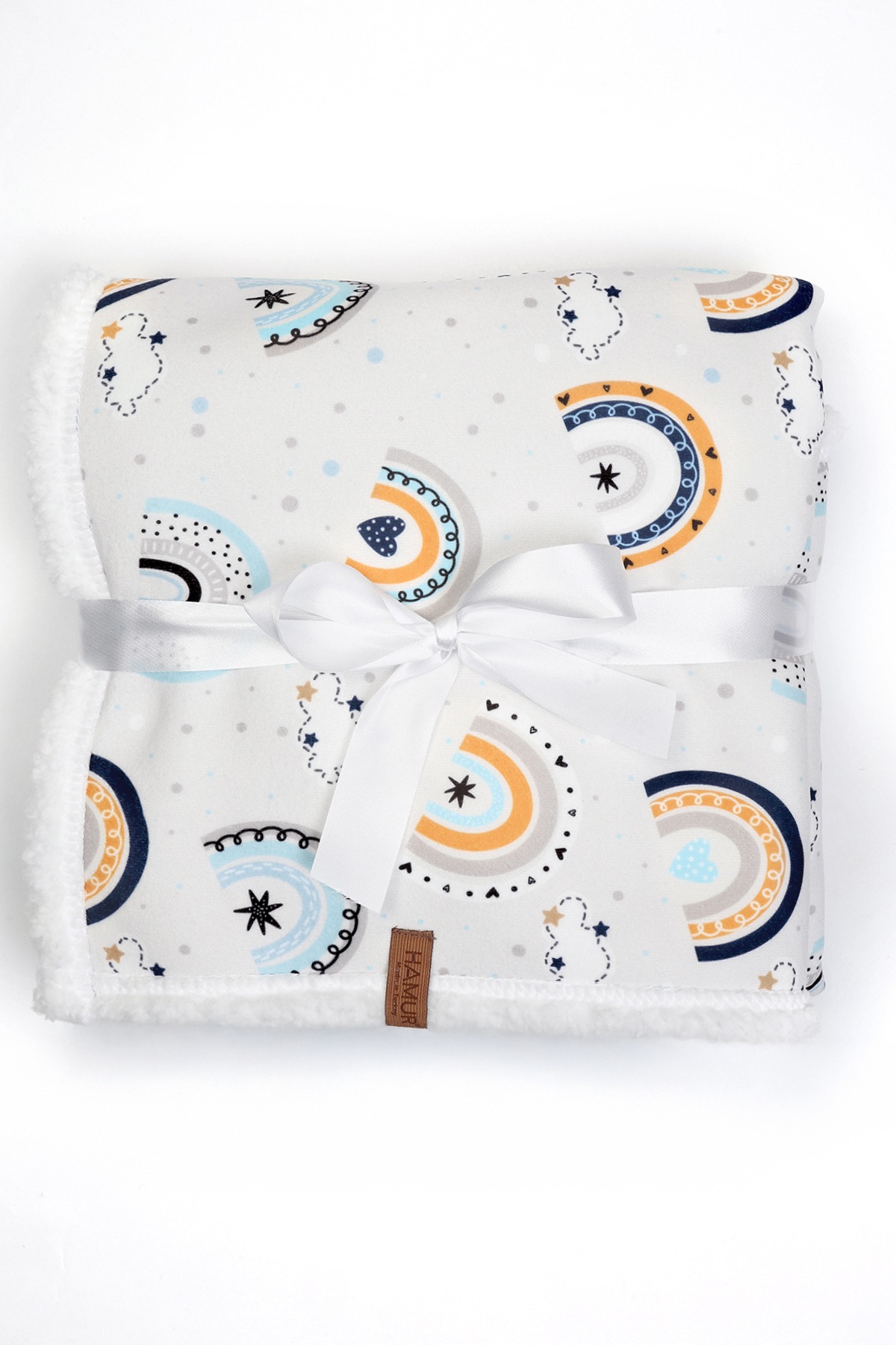 HAMUR Fluffy Bebek Battaniyesi 80x100 Cm Gök Mavi Kundak Puset Çift Taraflı Koyun Tüyü Battaniye 100x80 fotoğrafı 3 (önizleme)