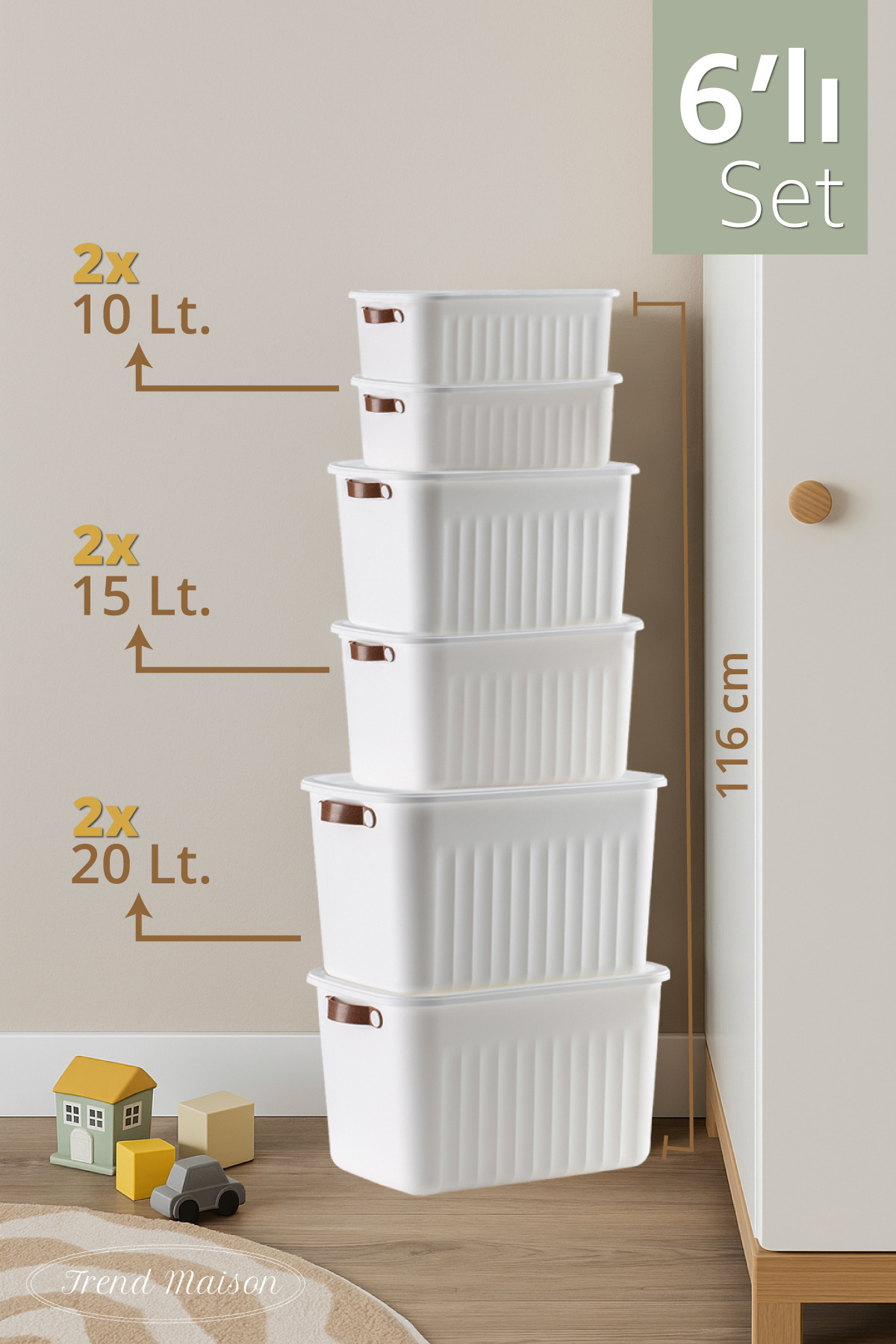Trend Maison Oyuncak Dolabı Kapaklı Saklama Kutusu, Çok Amaçlı Düzenleyici, Banyo Mutfak Organizer 6'lı