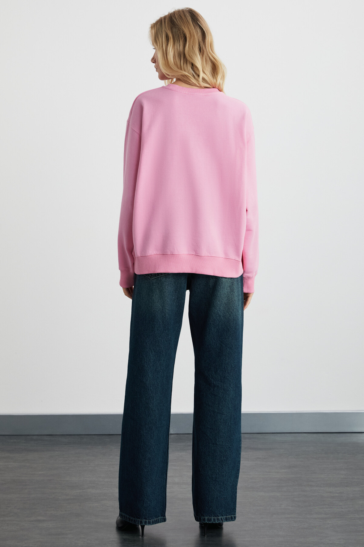 GRIMELANGE  Karıus Kadın Organik Pamuklu Içi Polarlı Oversize Yuvarlak Yakalı Pembe Sweatshirt - Görsel 6