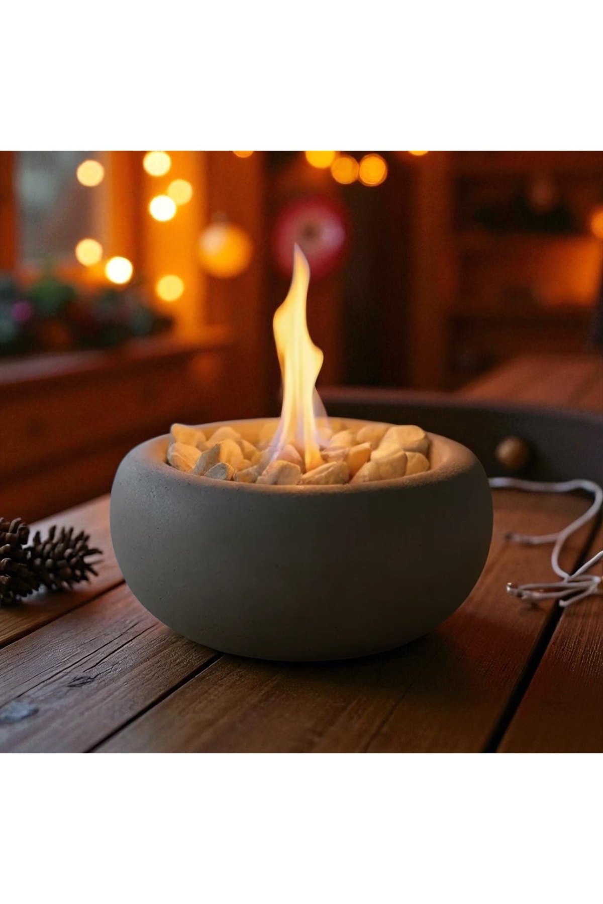 bi ondan bi bundan Masa Üstü Beton Yuvarlak Ateş Çukuru Bacasız Şömine 500ml Yakıt Açık Gri