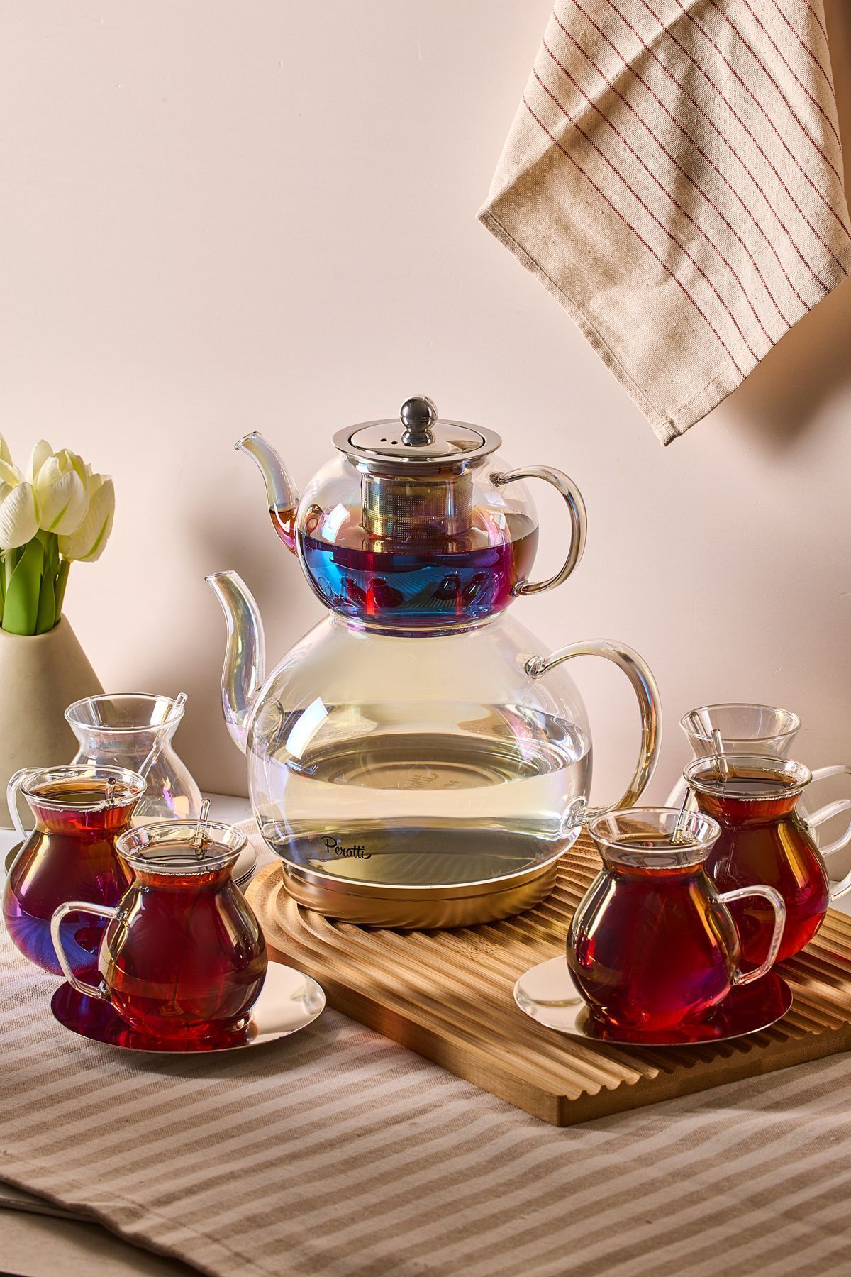 Perotti Keyf-i Ala Luster Premium 20 Parça Indüksiyon Tabanlı Borosilikat Çay Seti