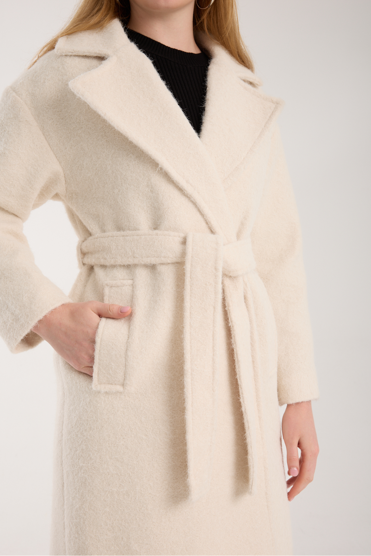 Bolivente  Ekru Buklet Kaşe Oversize Kaban - Görsel 5