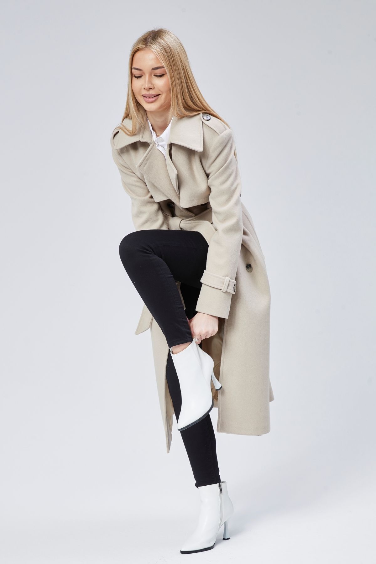 Bolivente  Kadın Regular Rüzgarlık Detaylı Kaşe Kaban - Görsel 2