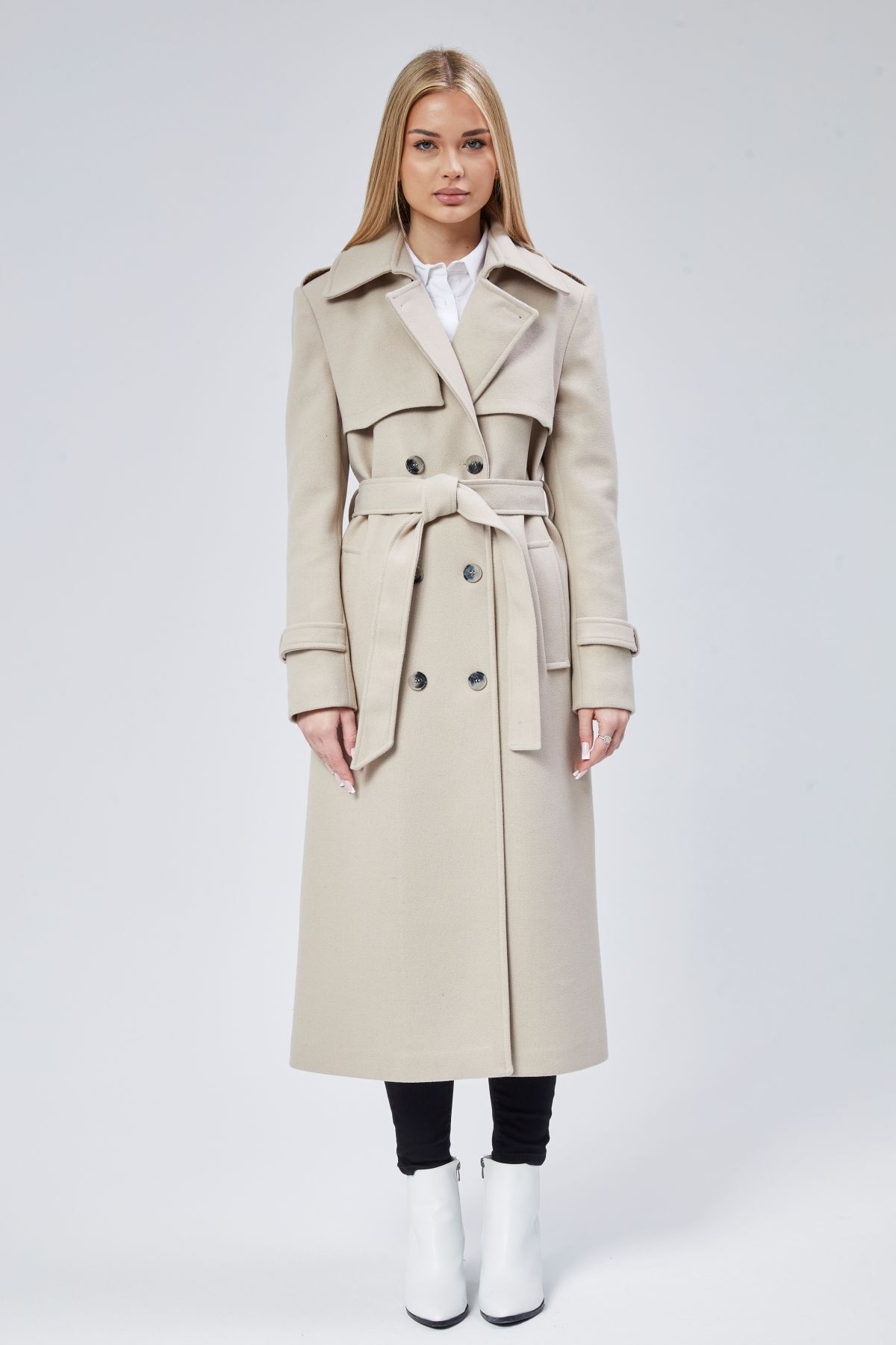 Bolivente  Kadın Regular Rüzgarlık Detaylı Kaşe Kaban - Görsel 4