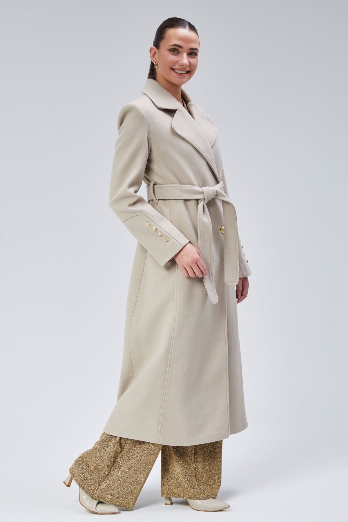 Bolivente  Kadın Kol Düğme Detaylı Regular Astarlı Kaban - Görsel 5