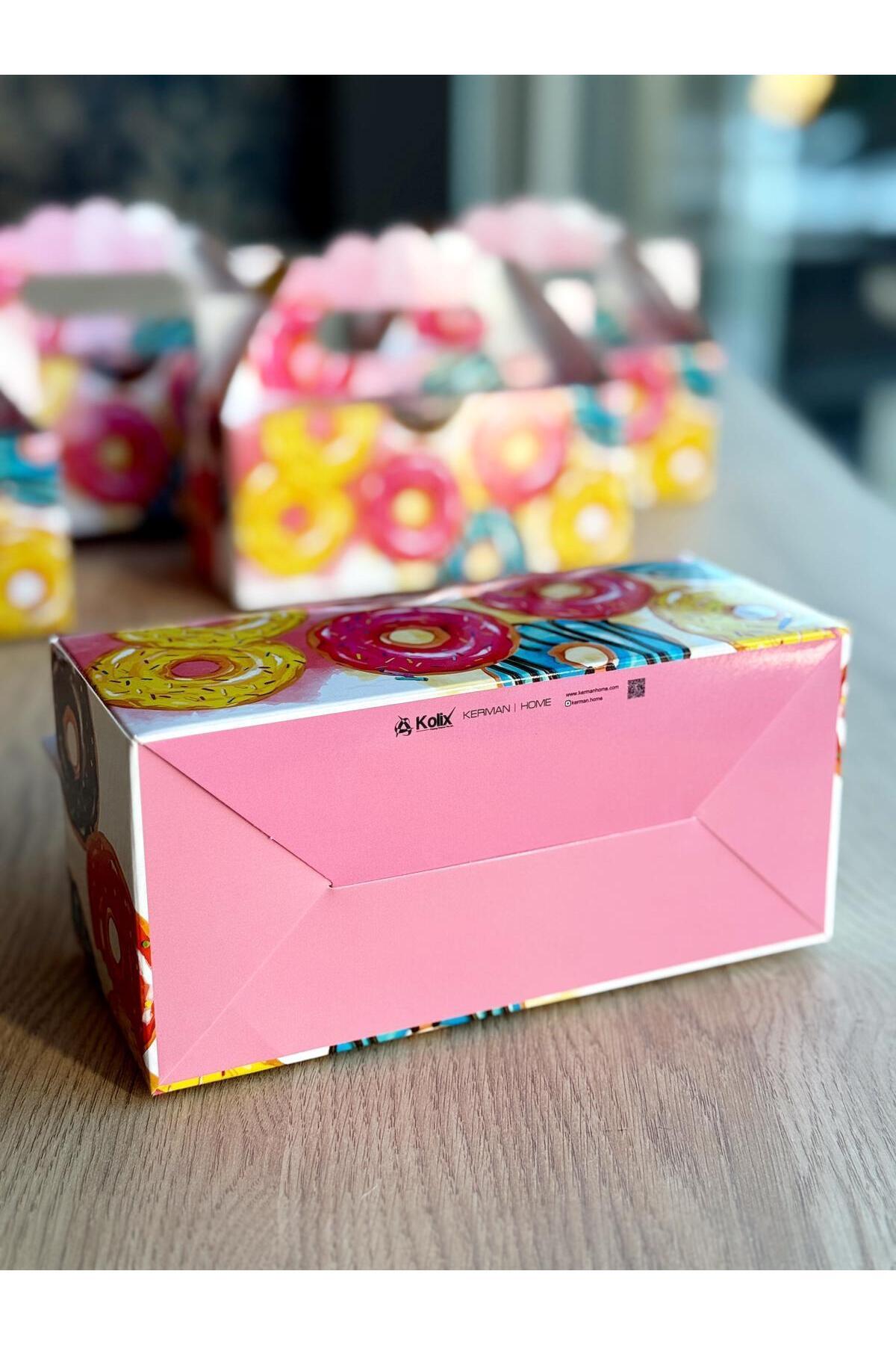 KOLİX Macaron Kutusu 25 'li El Tutmalı Çanta Doğum Günü Hediye Kutusu Pasta Kutusu fotoğrafı 4 (önizleme)