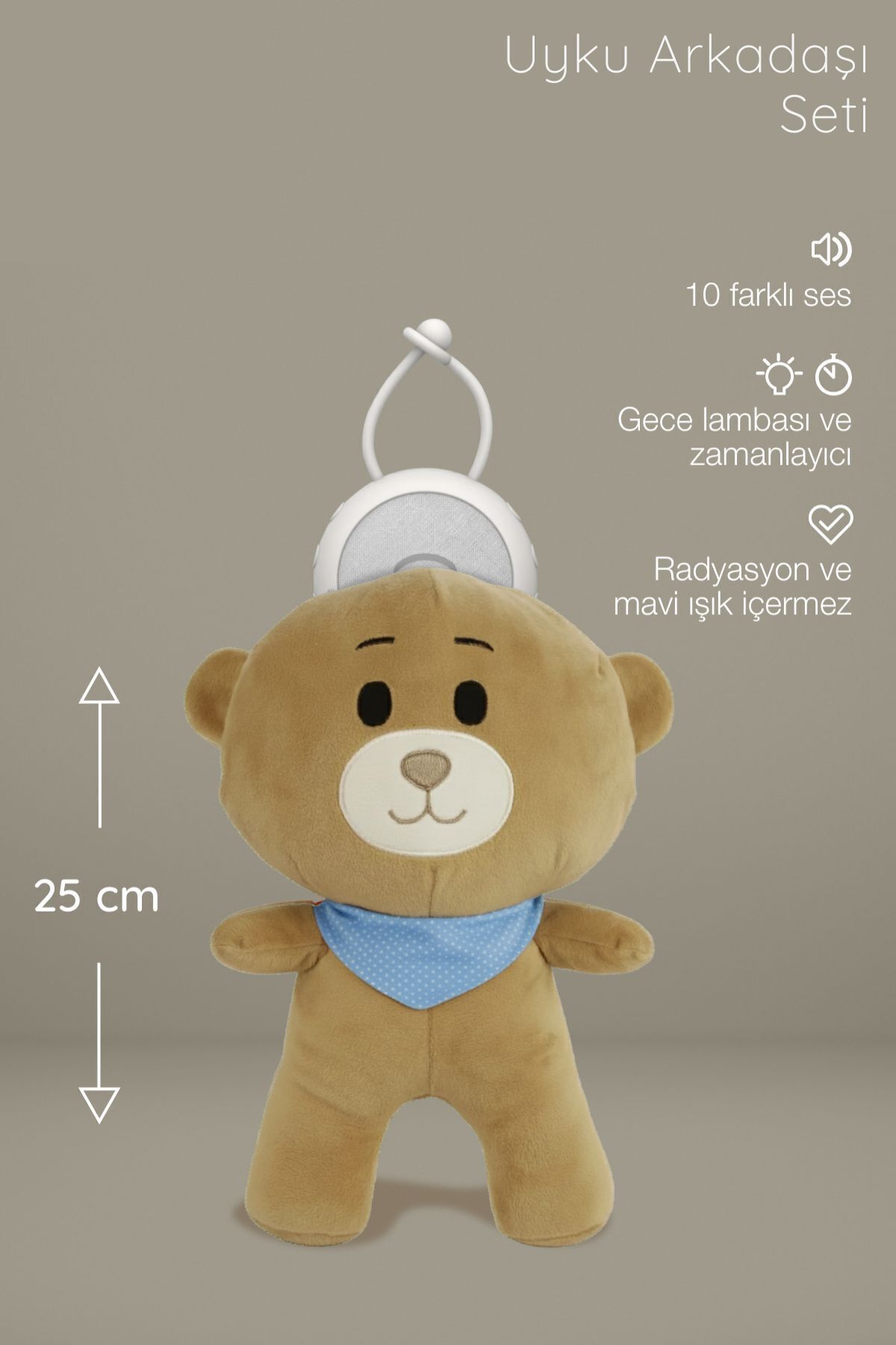 BUDİZZZ Uyku Arkadaşı - Beyaz Gürültü Cihazı, Pışpış Ve Ninnili - Mavi Fularlı