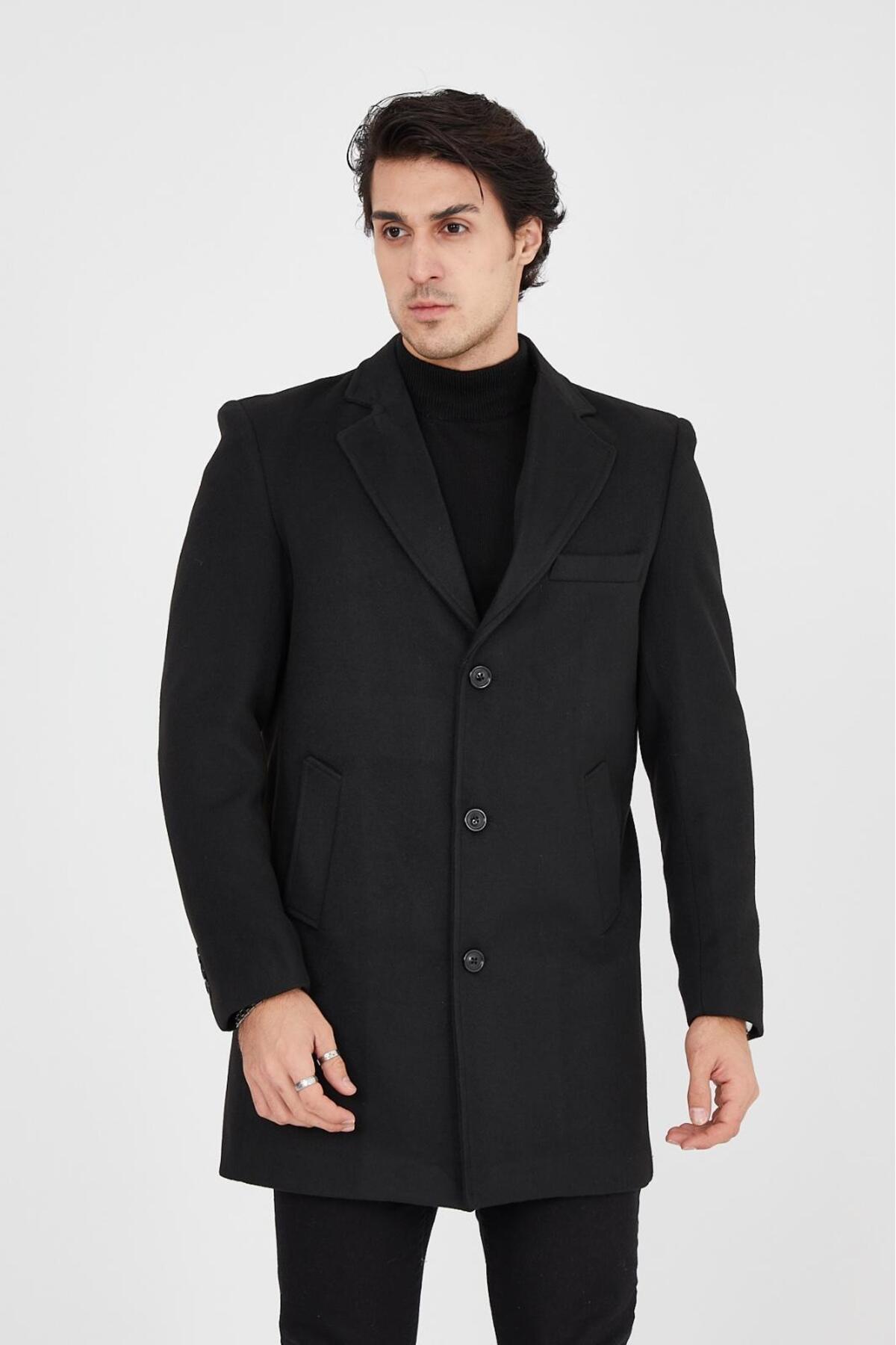 l lebs collection moda lebs şekil Erkek Ceket Yaka Kaşe Kaban — مشکی 3450