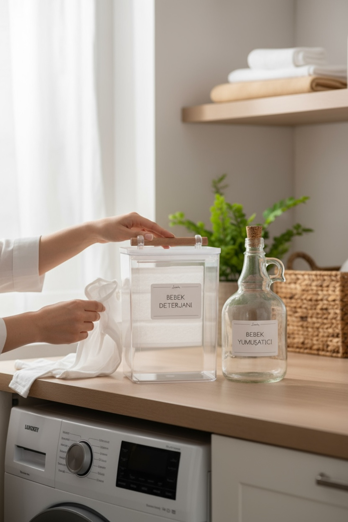 Vacuum Transparent Baby Detergent Jar with Wooden Handle 2000ml-Baby Softener Bottle 1000ML