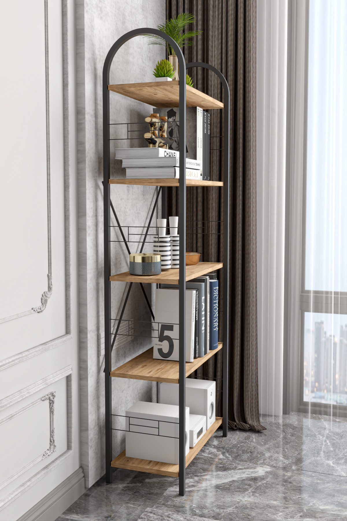 Goldfalez Metal Kitaplık Atlantik Çam 180 cm görsel 4