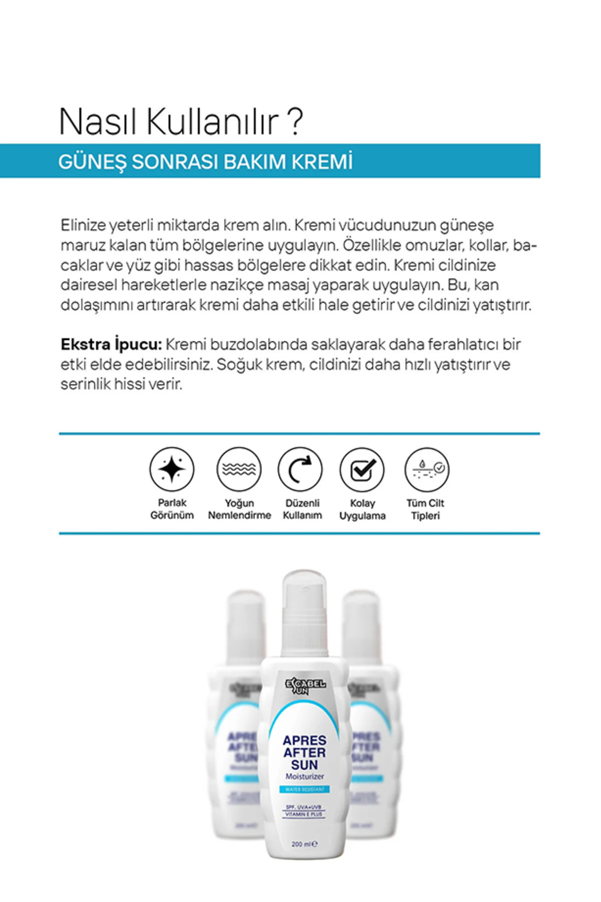 Güneş Sonrası Ürünü - Apres Güneş Sonrası Bakım Kremi Multi Aktif Bakım Kremi 200ml — Escabel-18 — تصویر 4 از 4