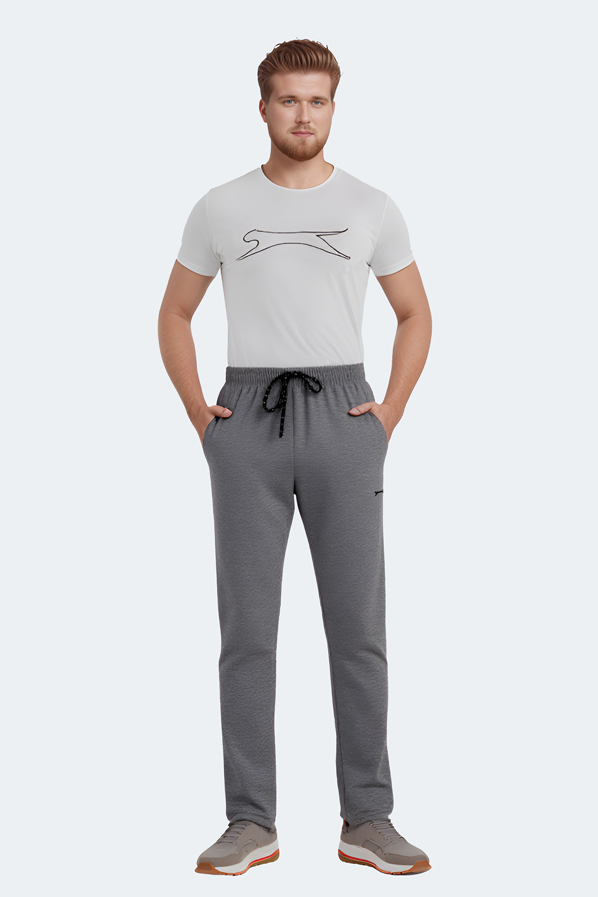 اسلازنگر شلوار ورزشی مردانه سایز بزرگ جری مدل خاکستری تیره