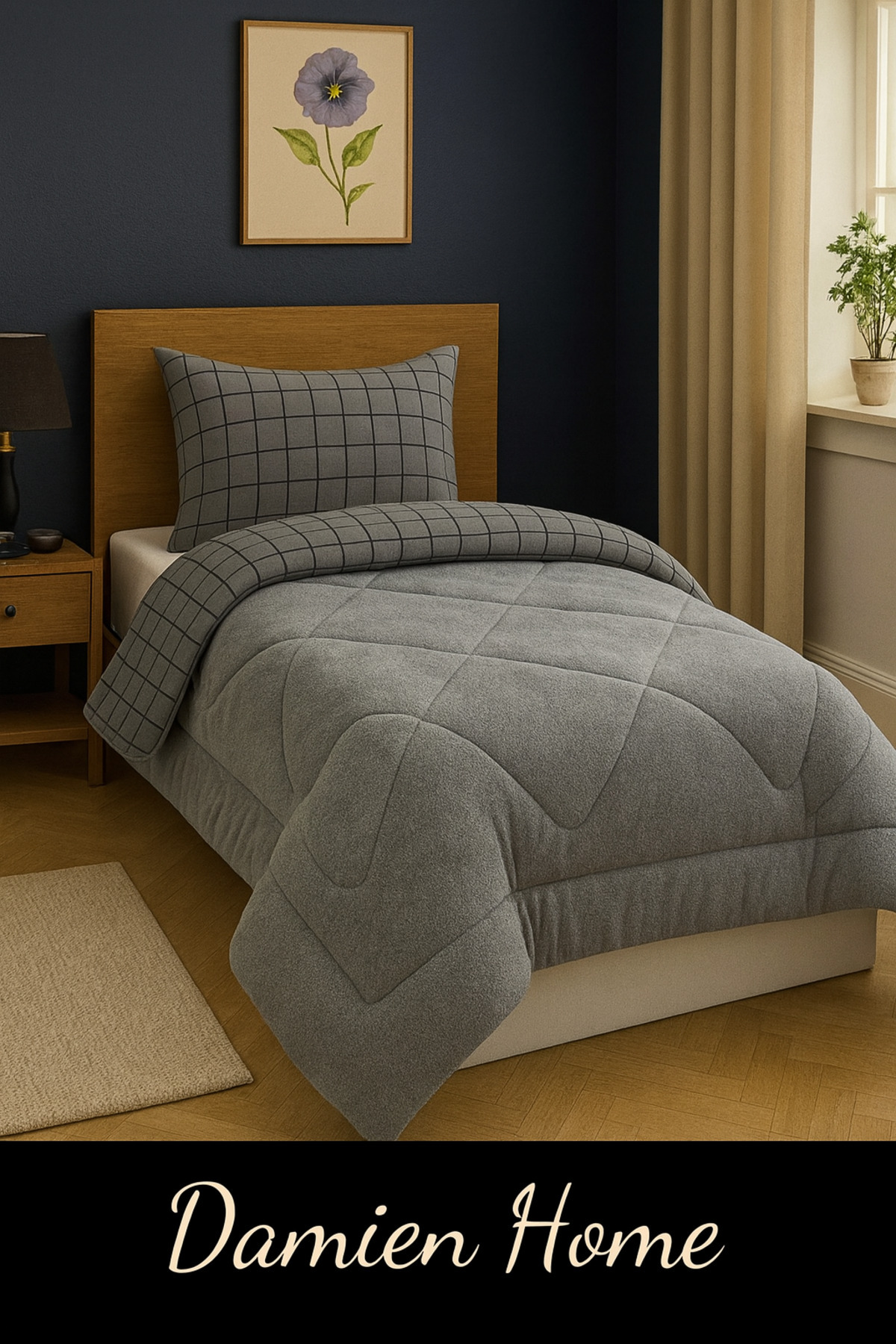 DAMIEN Tek Kişilik Çift Taraflı Welsoft Yorgan Seti Desenli Yastık Kılıfı(ÇARŞAFSIZ)