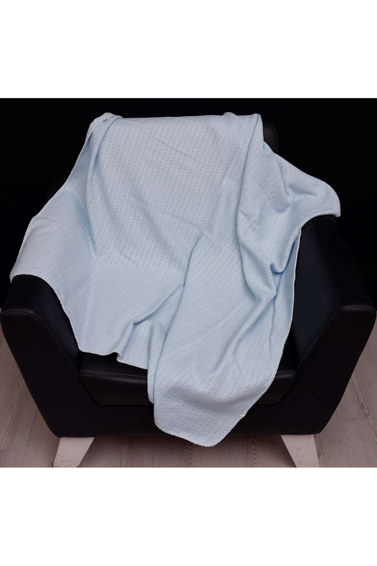 MoonBaby Organik Örgü Desen Bebek Pikesi & %100 Pamuklu 105 X 105 Bebek Battaniyesi - Mavi fotoğrafı 3 (önizleme)