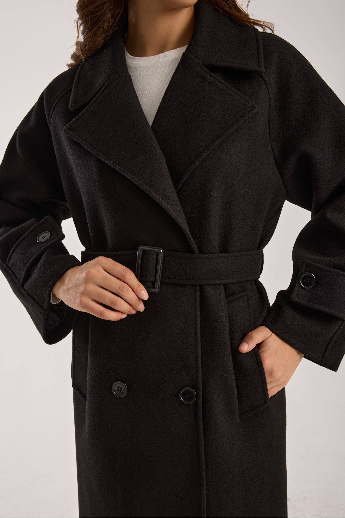 Bolivente  Kadın Regular Kemerli Kaşe Kaban - Görsel 8