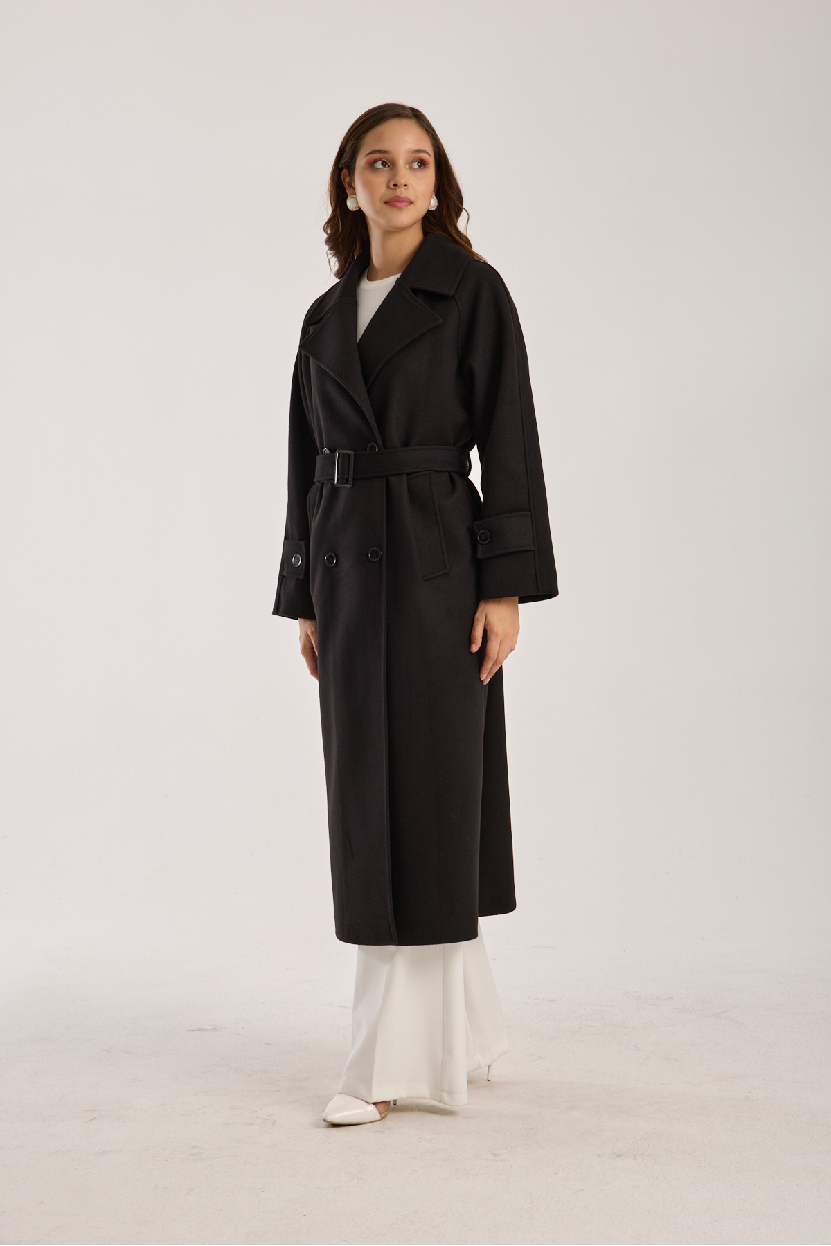 Bolivente  Kadın Regular Kemerli Kaşe Kaban - Görsel 5