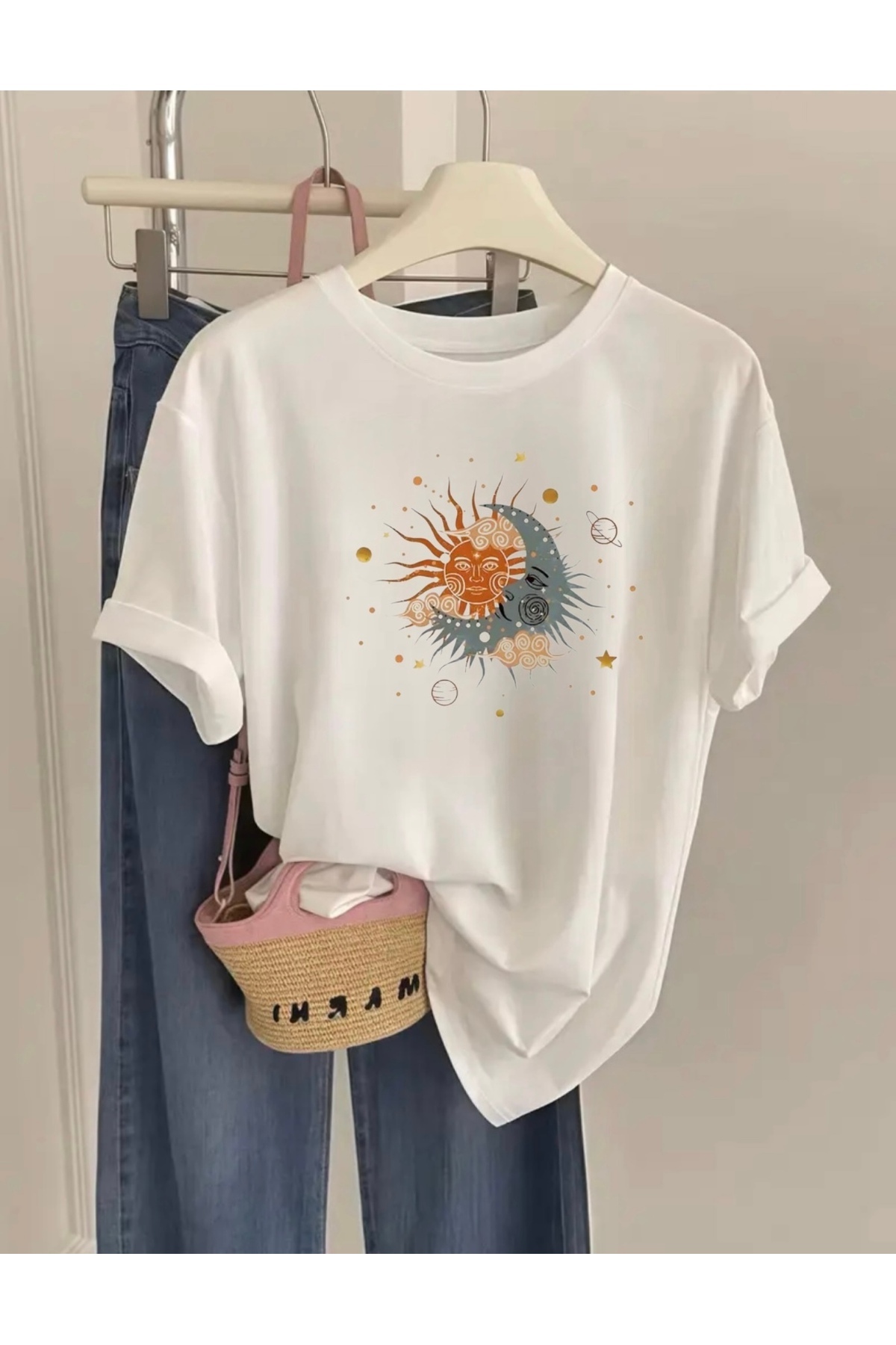 FUFLUNS  ÇİÇEK BASKILI OVERSİZE UNISEX KADIN/ERKEK TİŞÖRT