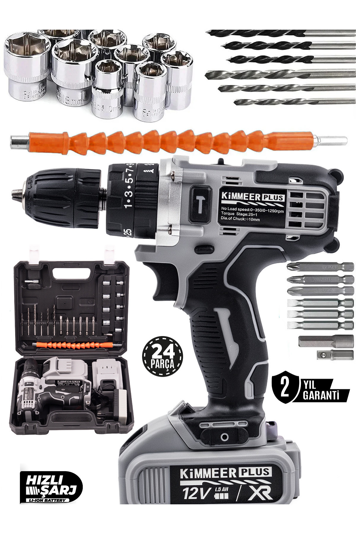 Jetta Power Tools KİMMEER PLUS Profesional 58 Vf Çelik Şanzıman 24 Parça Şarjlı Matkap Set