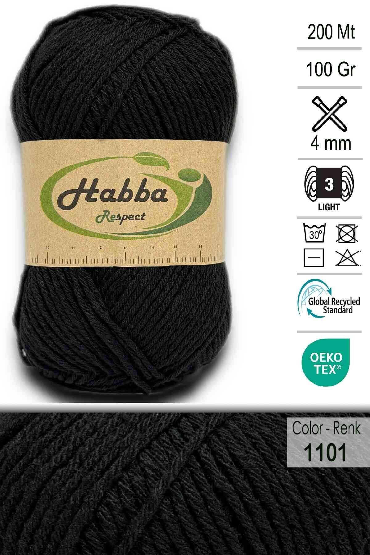 habba respect Akrilik Klasik El Örgü İpliği - Atkı Bere Kazak İpi 1101 - Siyah
