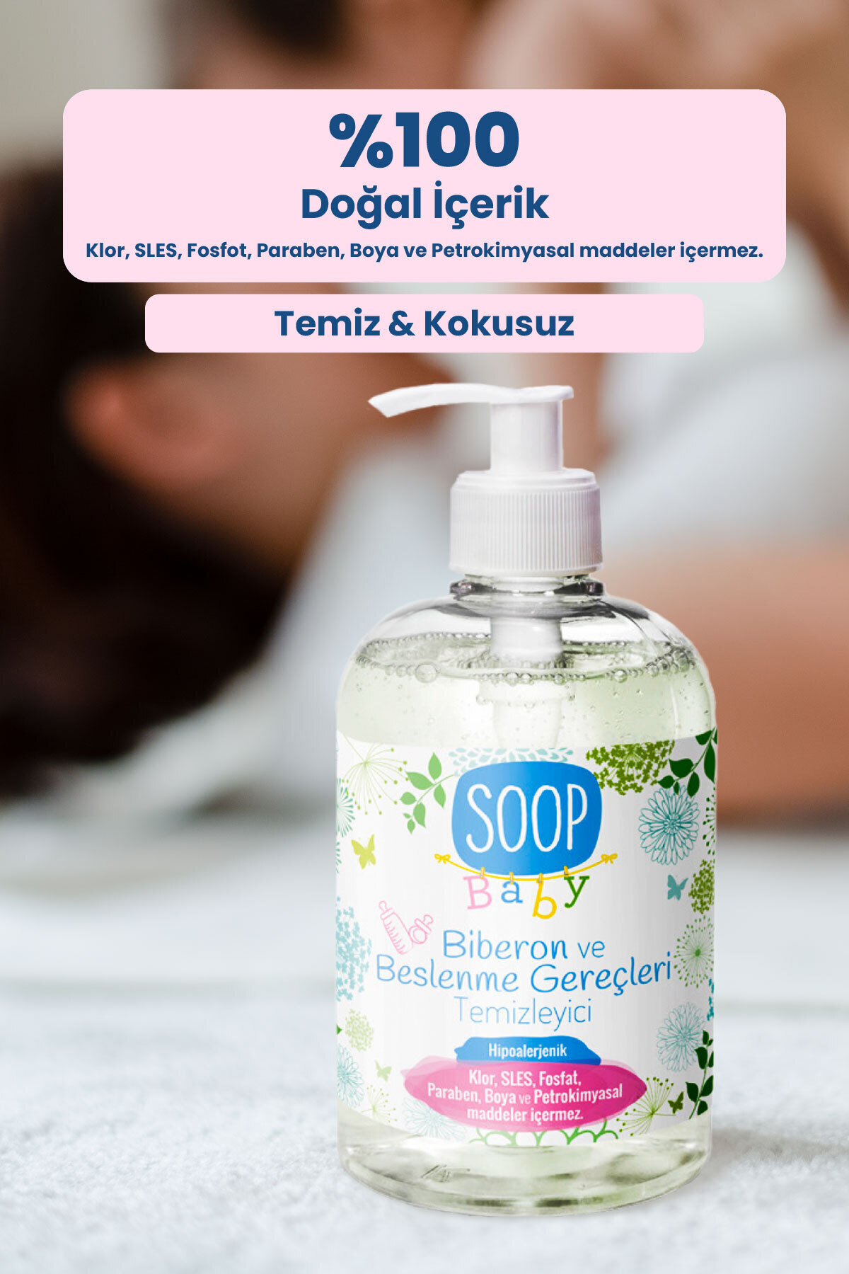 SOOP Bebek Biberon ve Beslenme Gereçleri Temizleyici 2 x 500 ml| Bitkisel Sabun Bazlı | Hipoalerjenik fotoğrafı 3 (önizleme)