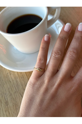 Tasarım Altın Kaplama Minimal Serçe Parmak Yüzüğü