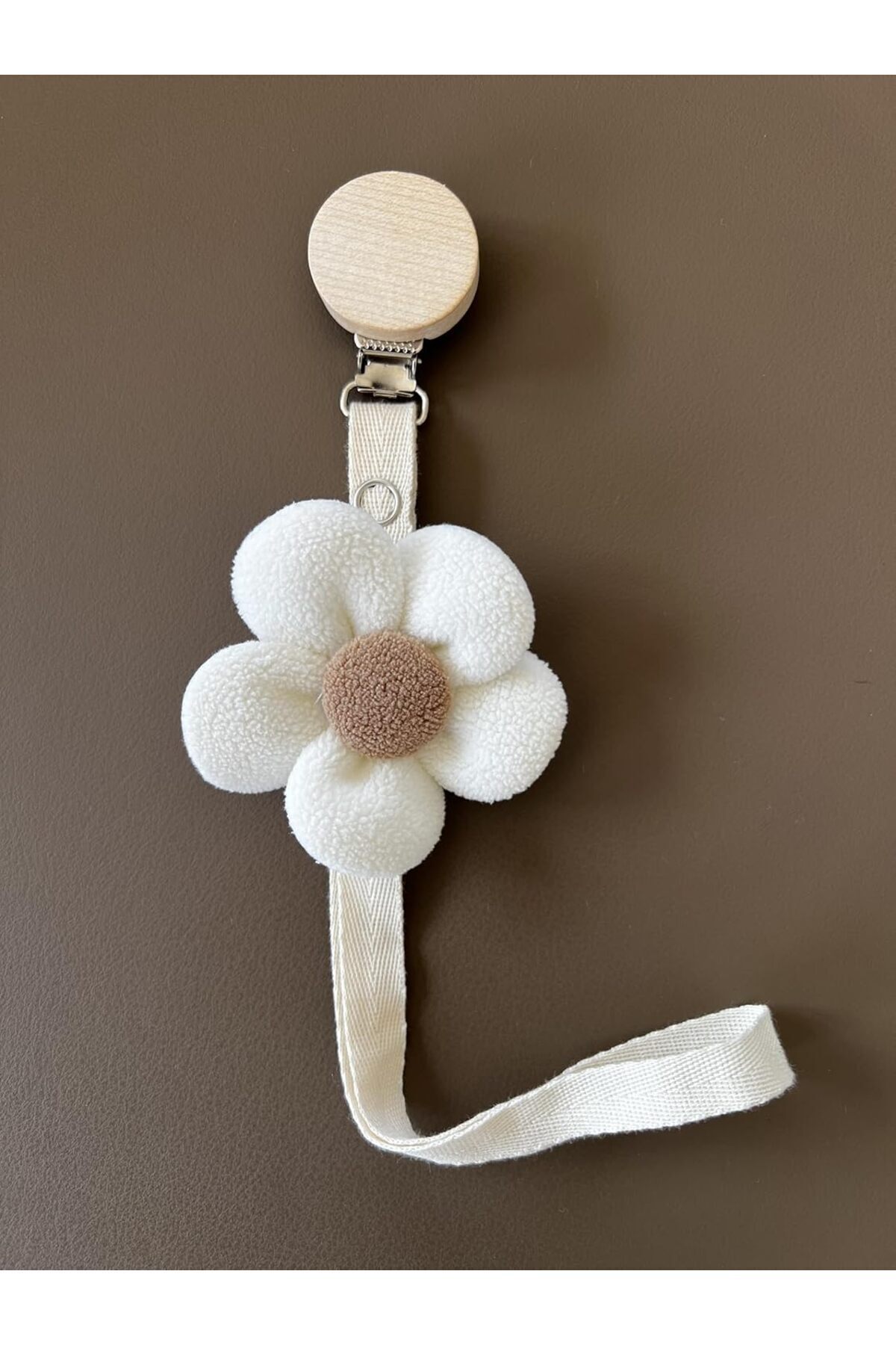 Genel Markalar Bebek Emzik Askısı / Emzik Askılığı - Papatya Desenli, Beyaz Renk, Güvenli Klipsli fotoğrafı 3 (önizleme)