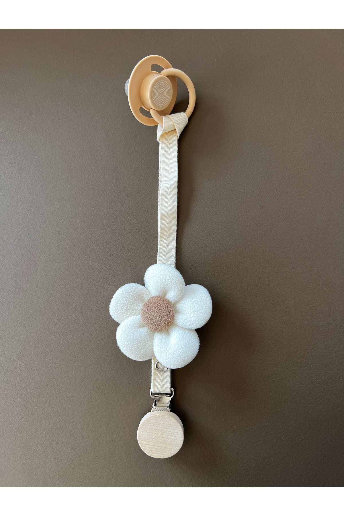 Genel Markalar Bebek Emzik Askısı / Emzik Askılığı - Papatya Desenli, Beyaz Renk, Güvenli Klipsli fotoğrafı 2 (önizleme)