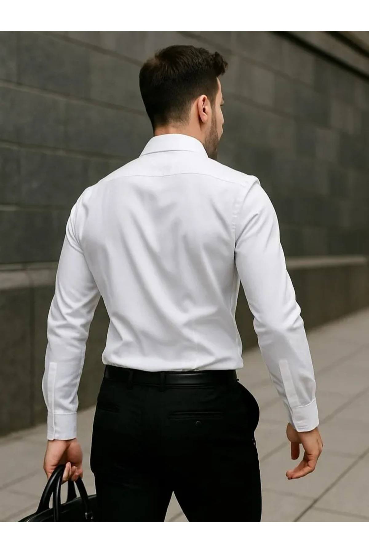 Zikuv  Slim Fit Uzun Kollu Kolay Ütü Teri Emen Nefes Alan Doku Kravatlık Beyaz Erkek Gömlek - Görsel 2