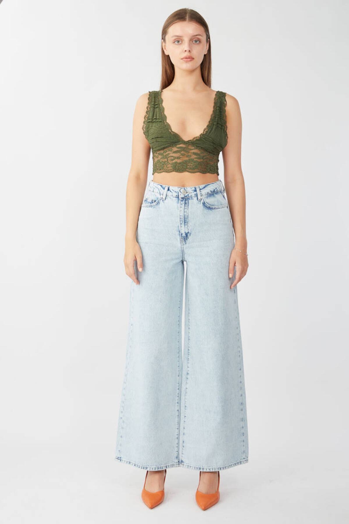 BANNY JEANS  Kadın Buz Mavi Bol Paça Uzun Jean Pantolon - Görsel 7