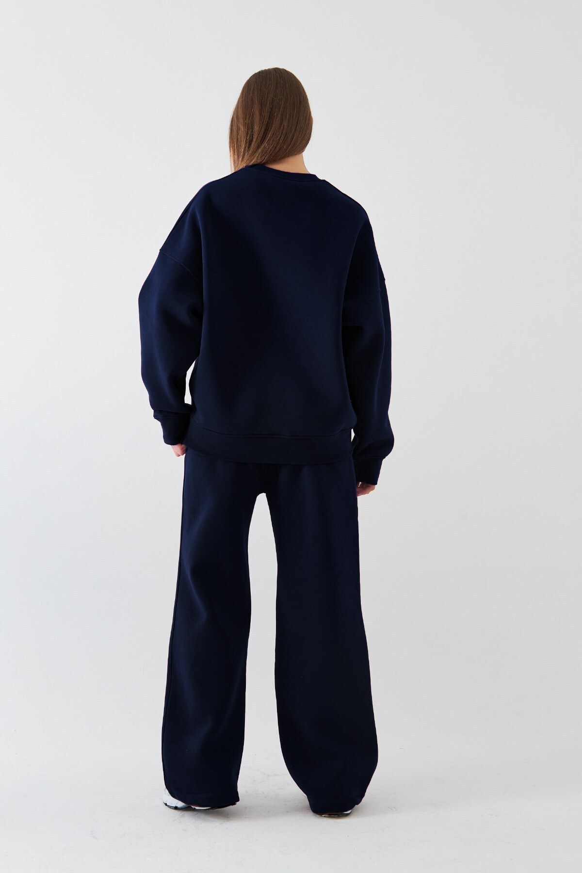 Unisex Oversize Eşofman Takımı Basic Lacivert – Bisiklet Yaka, Bol Paça, 3 İplik Şardonlu Polar — سرمه‌ای PRA-13143858-547516 — تصویر 6 از 7