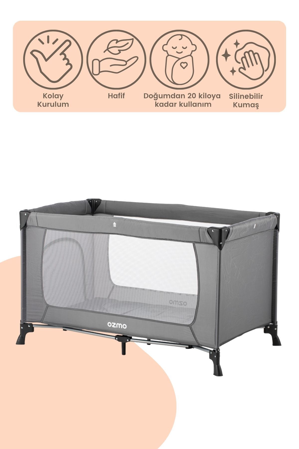 Ozmo Aura Oyun Parkı 70x120 Cm Yataklı Gri fotoğrafı 2 (önizleme)