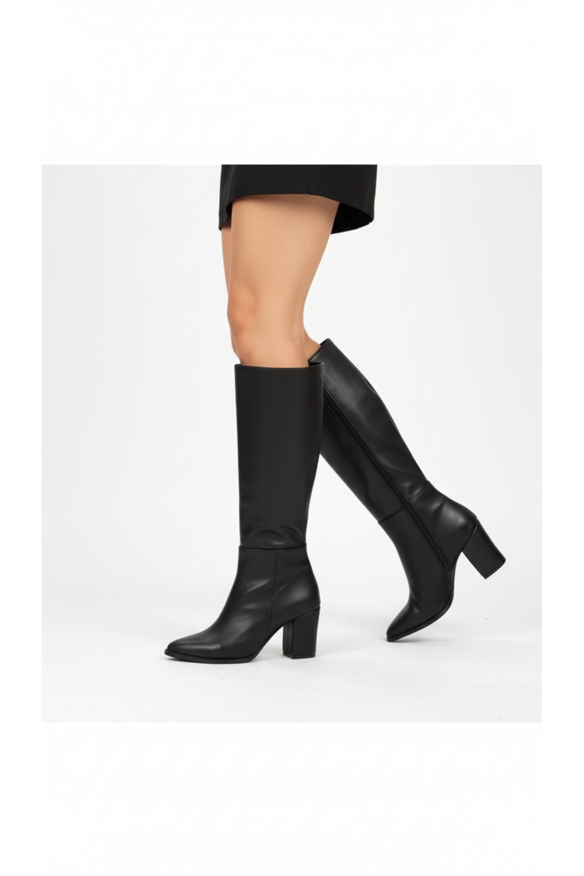 Limeo  Kadın Siyah Yüksek Topuklu Deri Görünümlü Uzun Çizme - Görsel 7