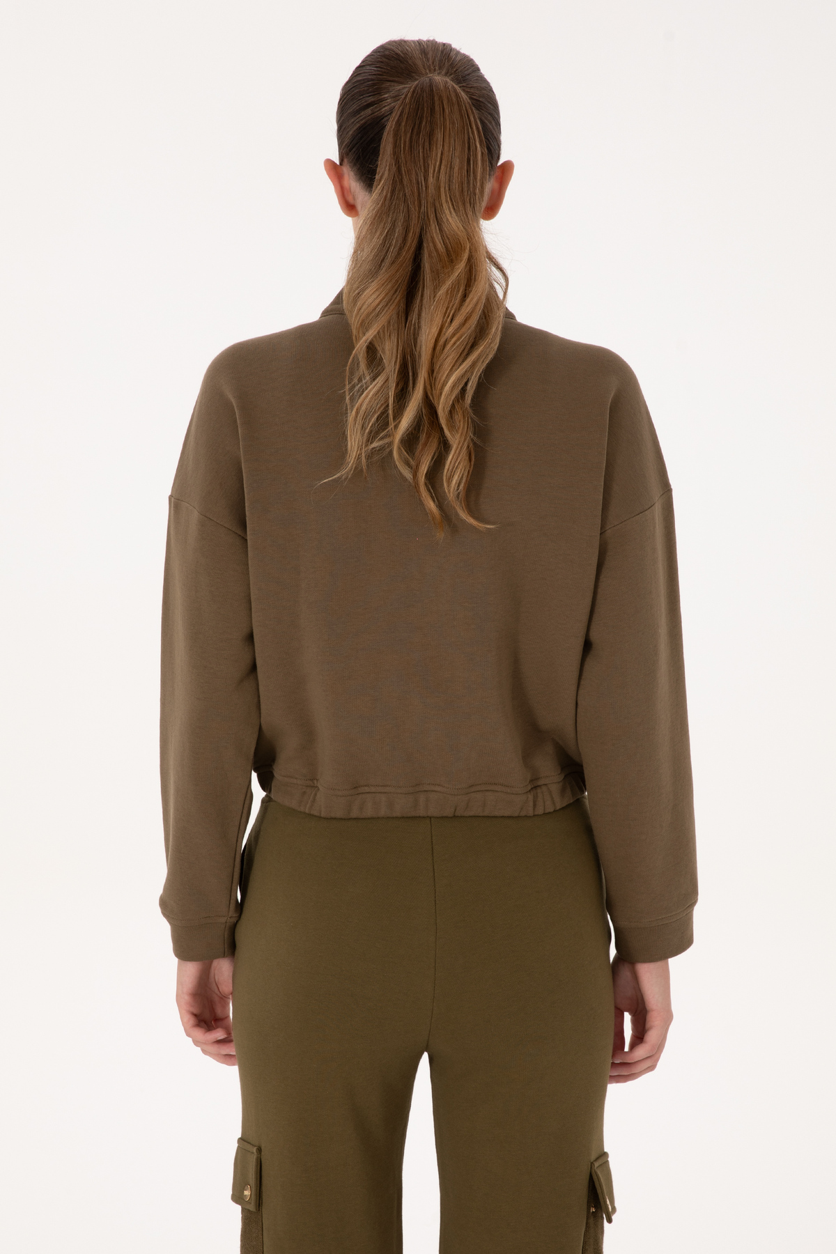 U.S. Polo Assn.  Kadın Haki Fermuarlı Dik Yaka Sweatshirt 50299001-VR027 - Görsel 5