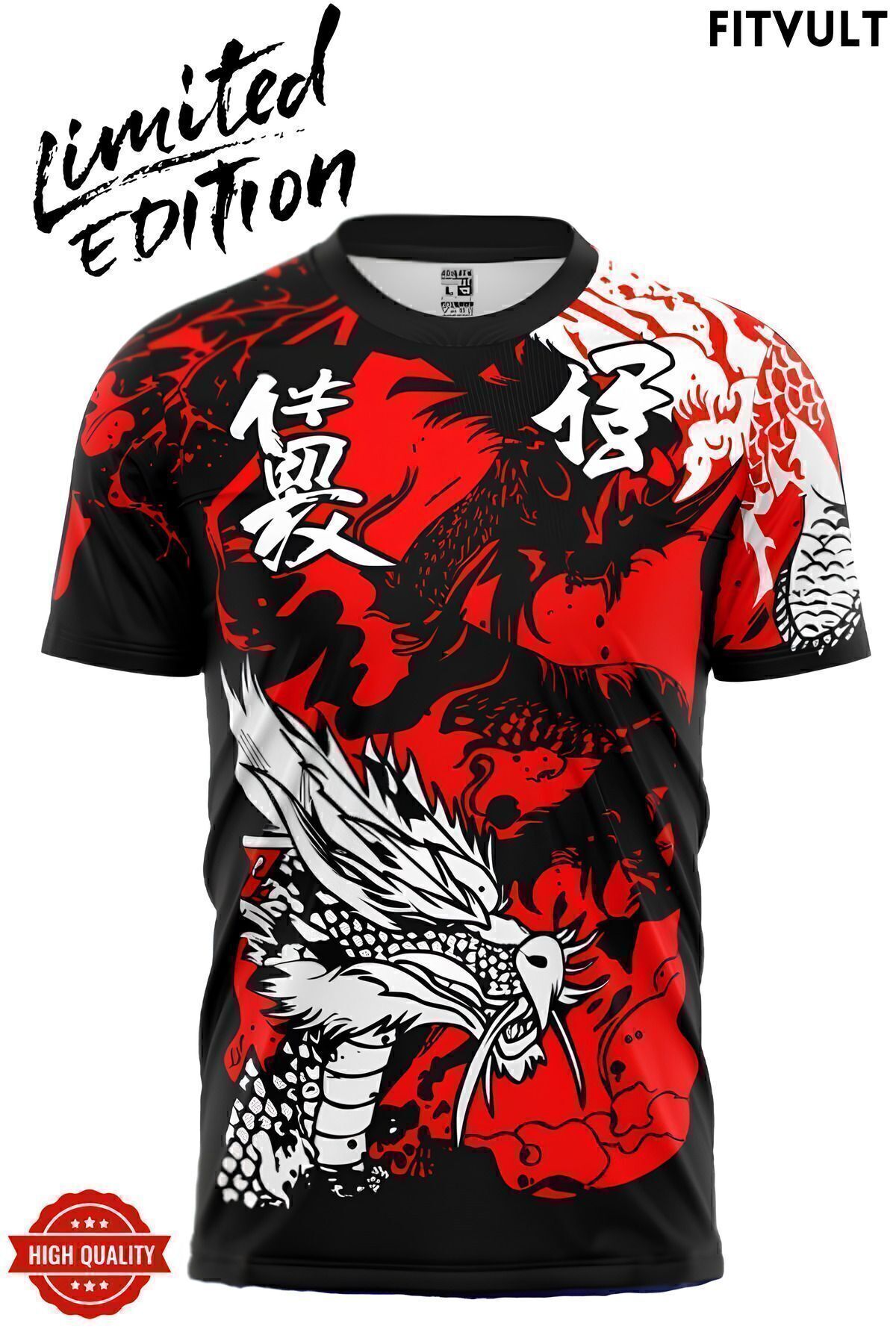 FitVult Ejderha Desen Antrenman Spor Forma Compression Fit Halı Saha Nefes Alan Tişört Yüksek Kalite Mma Gym