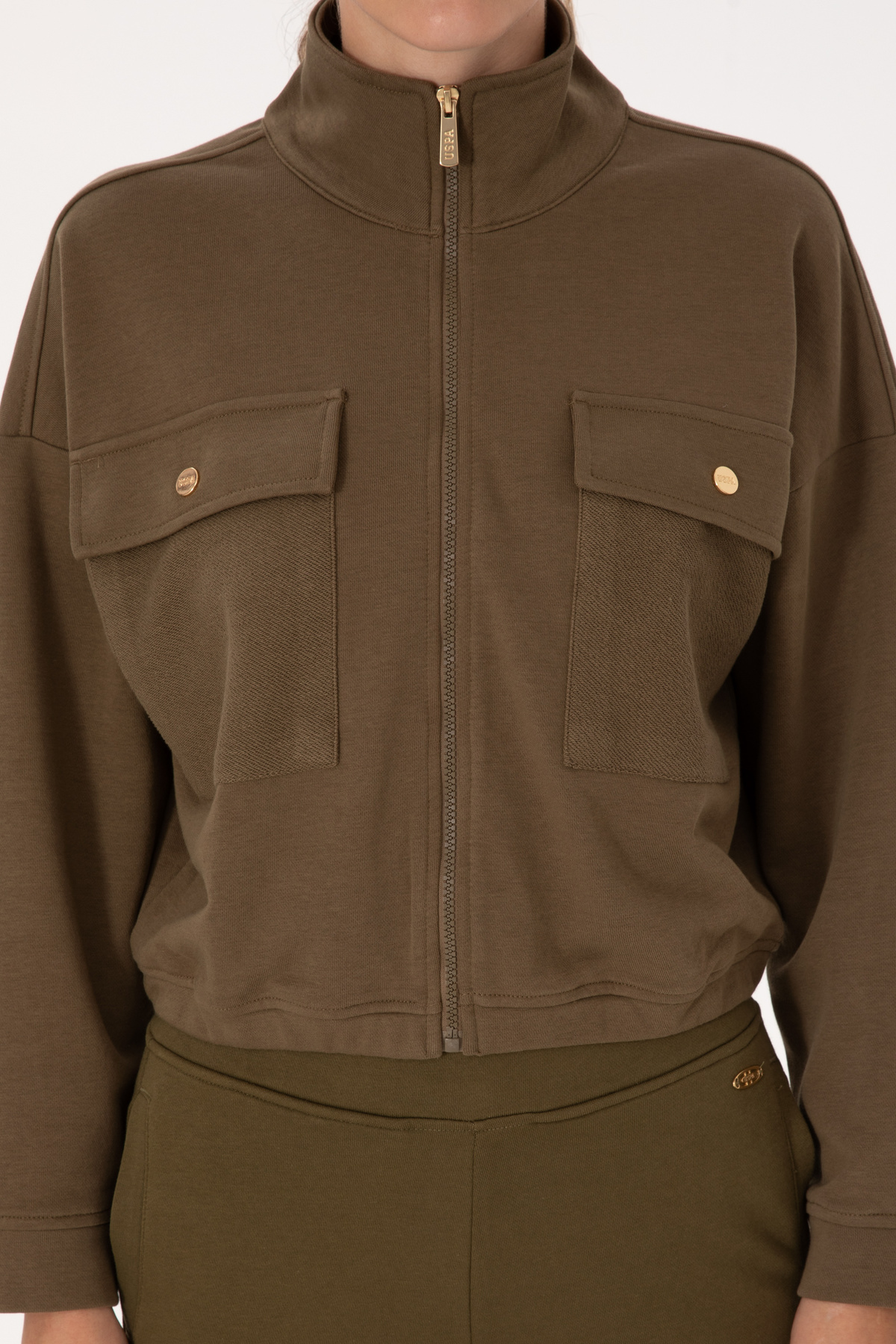 U.S. Polo Assn.  Kadın Haki Fermuarlı Dik Yaka Sweatshirt 50299001-VR027 - Görsel 6