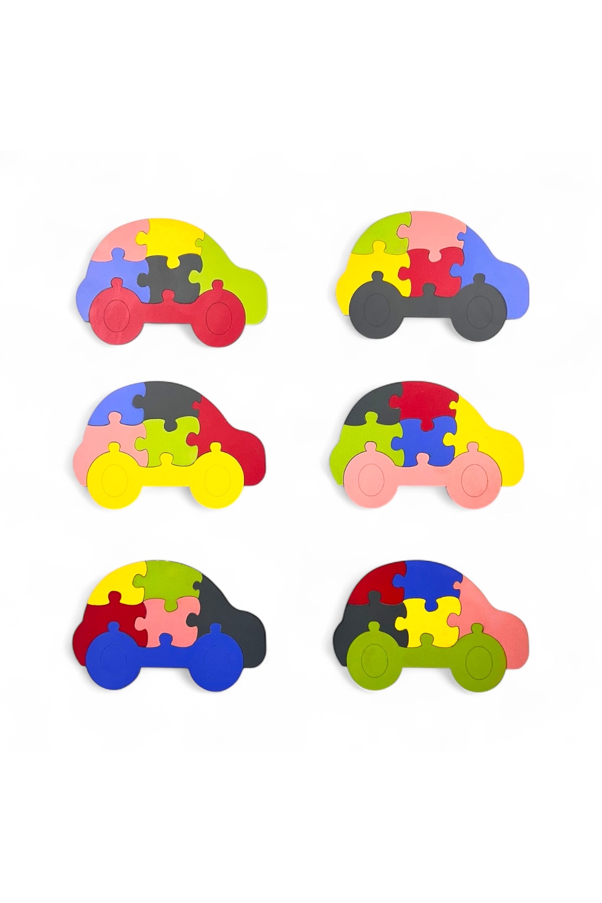 پازل ۶ تکه رنگارنگ ام‌دی‌اف به همراه ماشین اسباب‌بازی (بسته ۶ عددی)