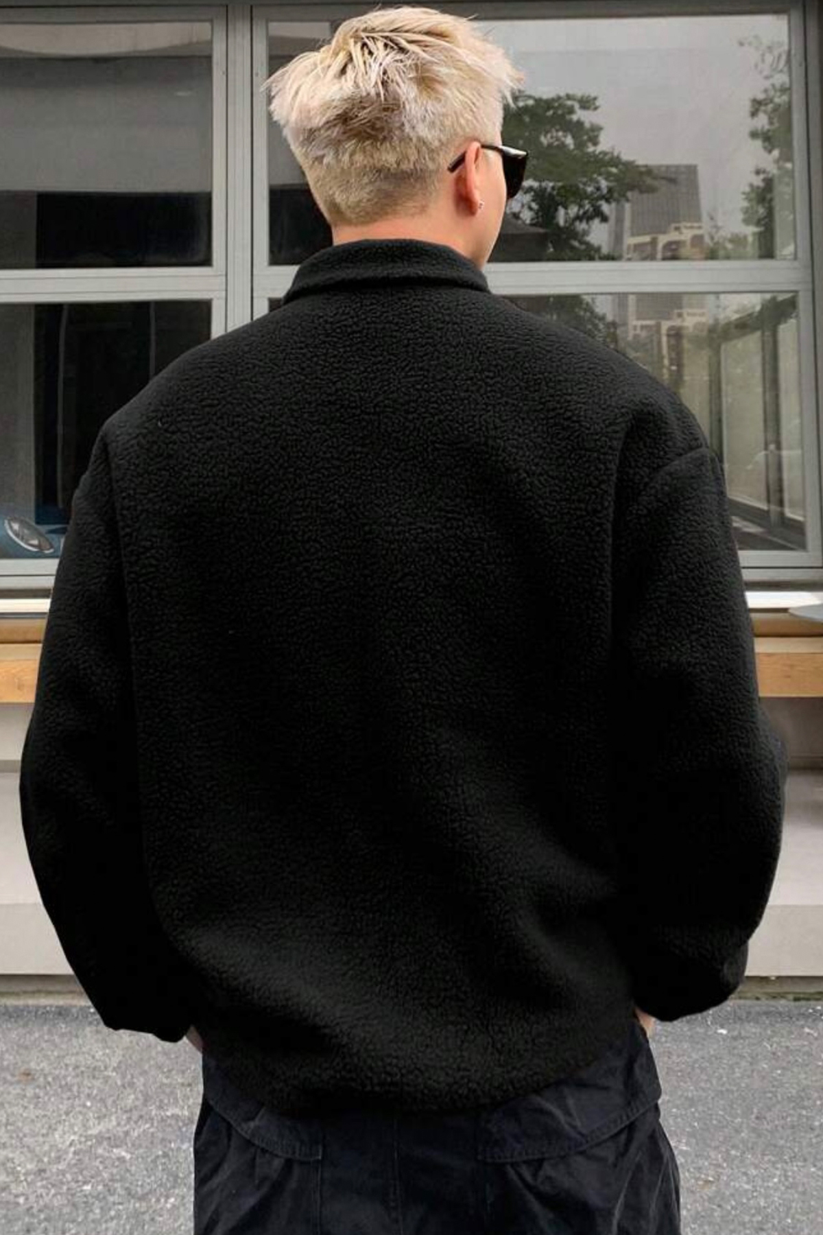 North London  Erkek Oversize Peluş Önü Fermuarlı İçi Polarlı Sweatshirt - Görsel 2