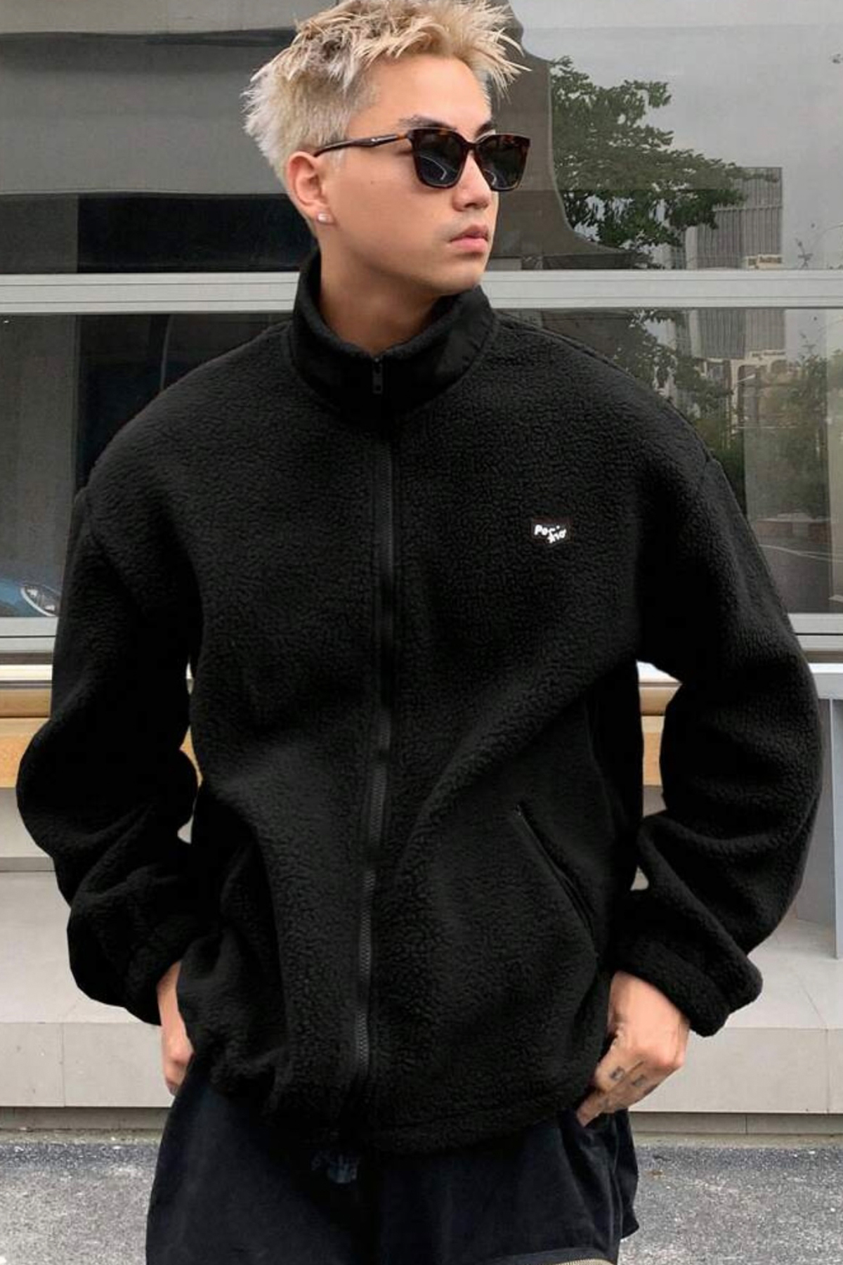 North London  Erkek Oversize Peluş Önü Fermuarlı İçi Polarlı Sweatshirt - Görsel 4