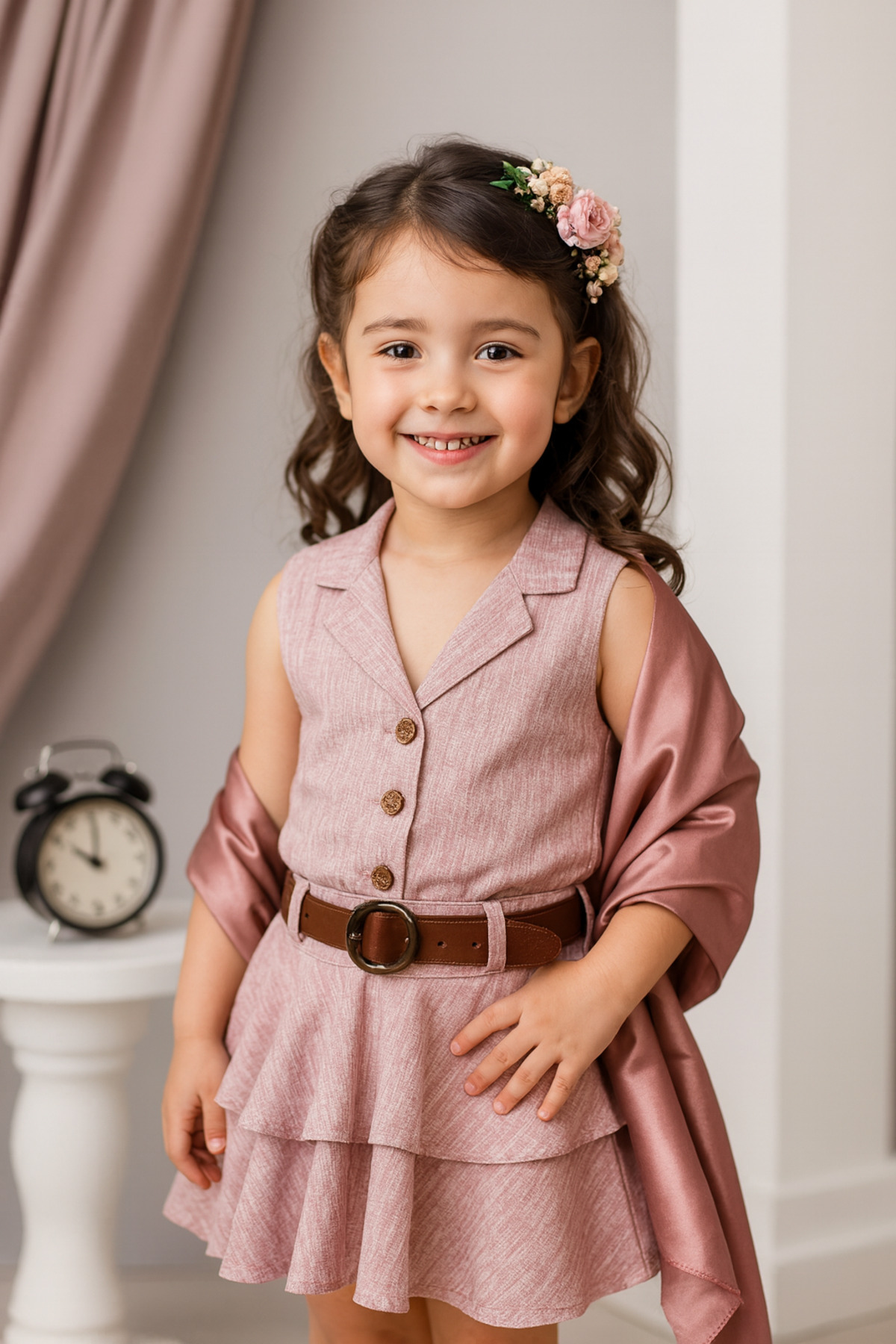 tinytrends Kız Çocuk Linen Yelek Ve Etek Elbise 2'li Takım