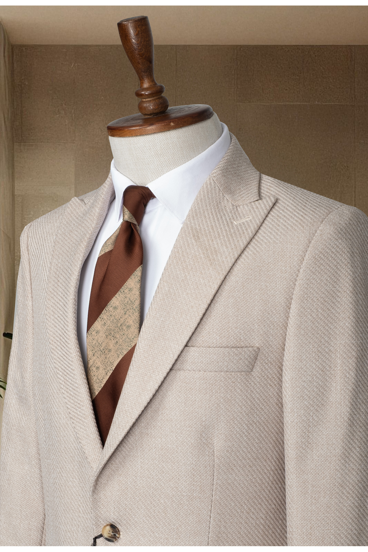 MODA DİNA  Bej Italyan Stil Slim Fit Klasik Erkek Blazer Ceket - Görsel 3