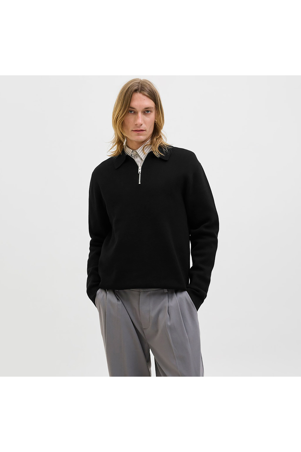 جک اند جونز سویشرت مشکی مردانه Milano Stitch (12281743-B)