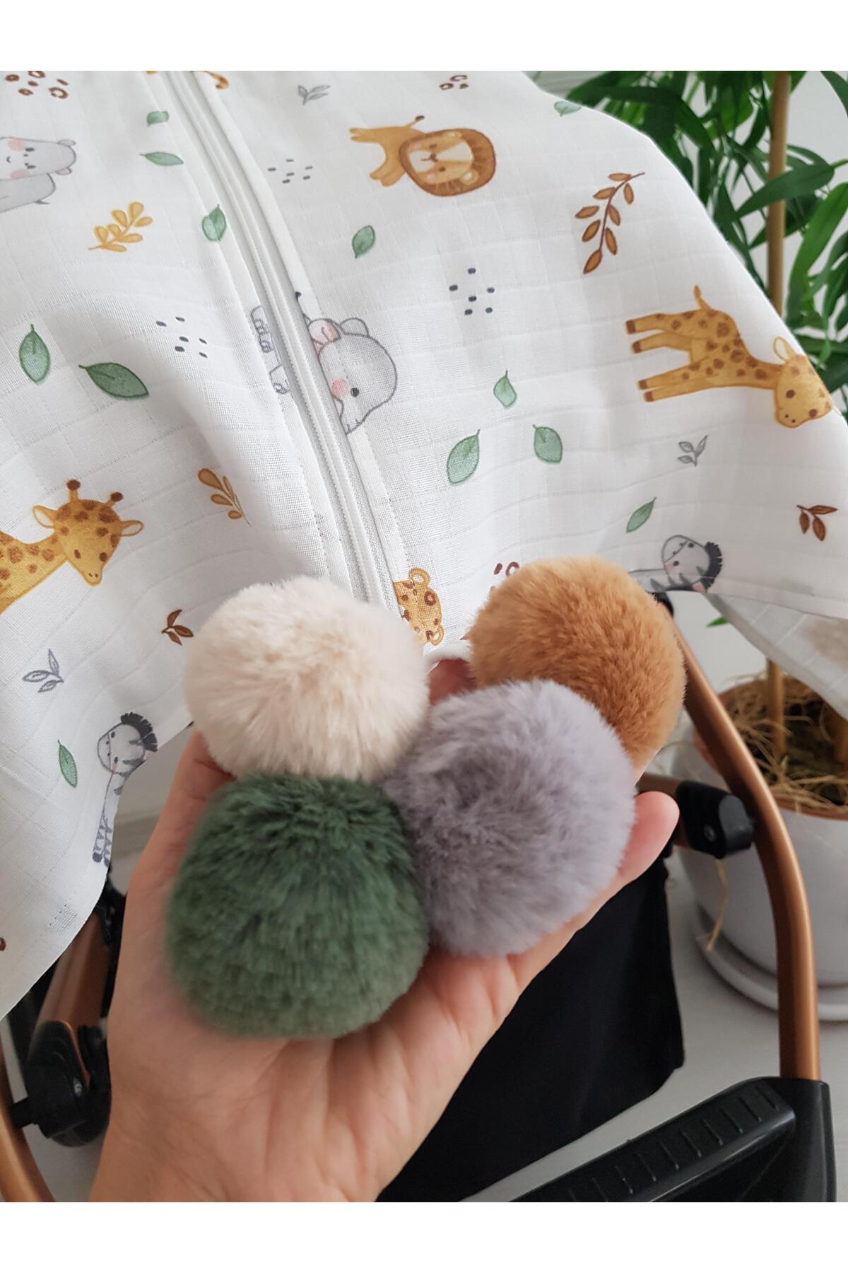 ib ilkimbebe Safari Hayvanlar Büyük Ponponlu Çift Taraflı Fermuarlı Bebek Puset Örtüsü ve Puset Minderi fotoğrafı 6 (önizleme)