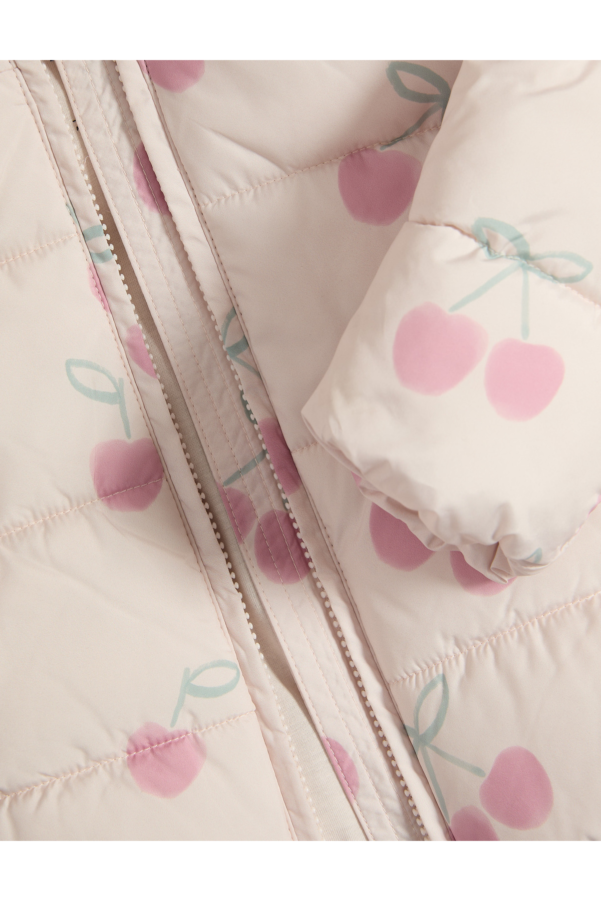 Marks & Spencer Kiraz Desenli Hafif Kapitone Kapüşonlu Bebek Kabanı (0-3 Yaş) fotoğrafı 3 (önizleme)