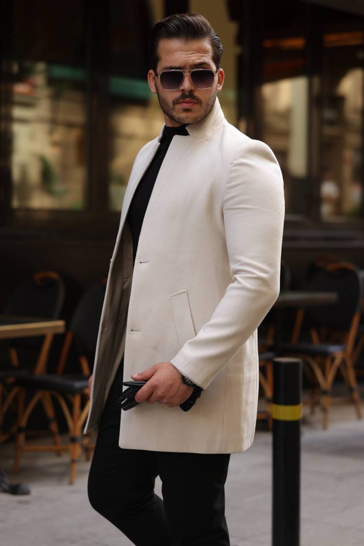 hello7  Erkek Kaşe Kaban Slımfit Yeni Sezon - Görsel 4