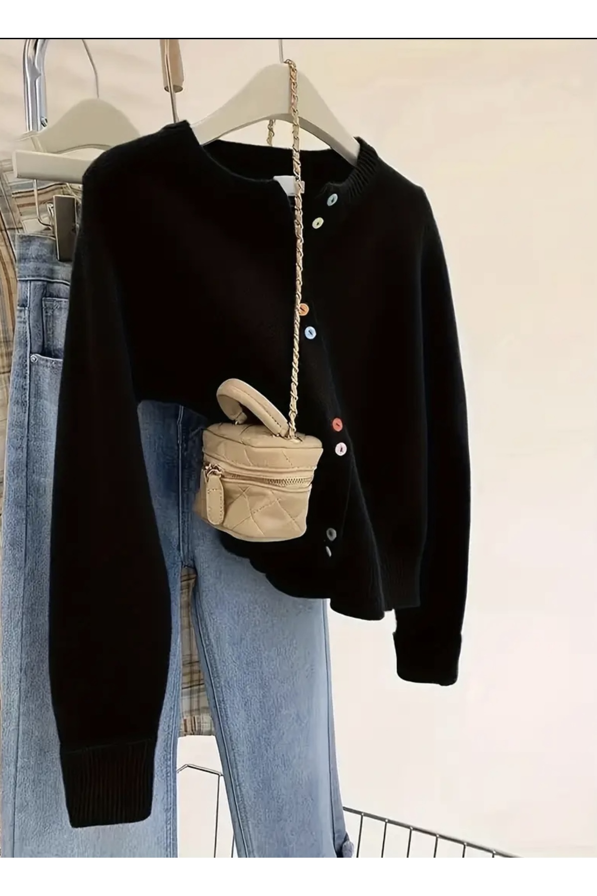 NATUFIAN STORE  Kadın Siyah Renkli Düğmeli Basic Triko Hırka - Görsel 2